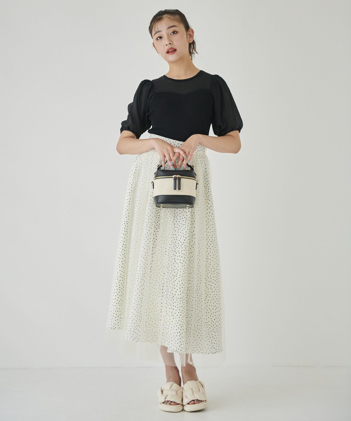REDYAZEL「ドット&times;チュールフレアスカート」|フレア|