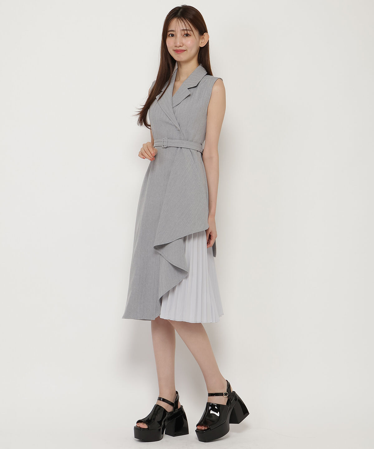 REDYAZEL「ノースリーブサイドプリーツワンピース」|ワンピース|