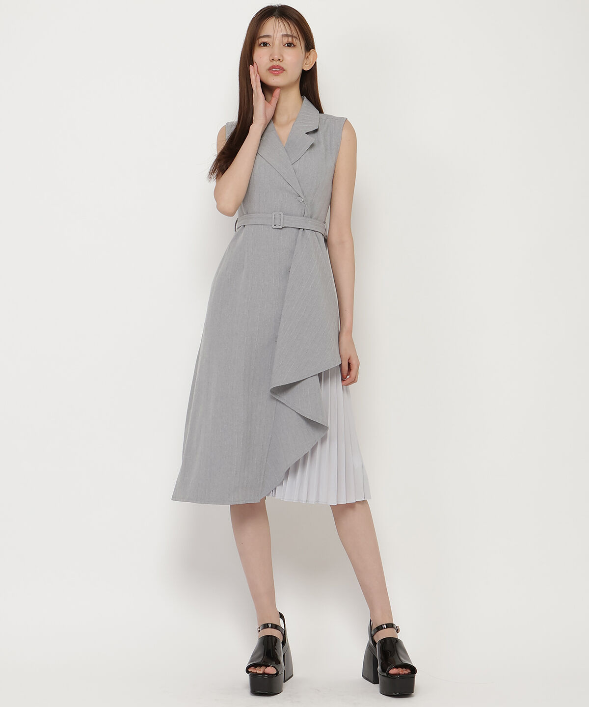 REDYAZEL「ノースリーブサイドプリーツワンピース」|ワンピース|