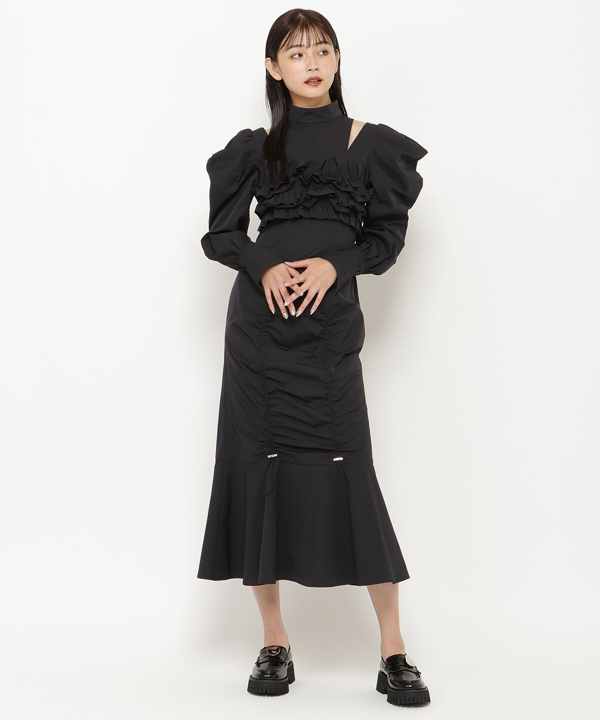 REDYAZEL「フリルドロストワンピース」|ワンピース|ブラック