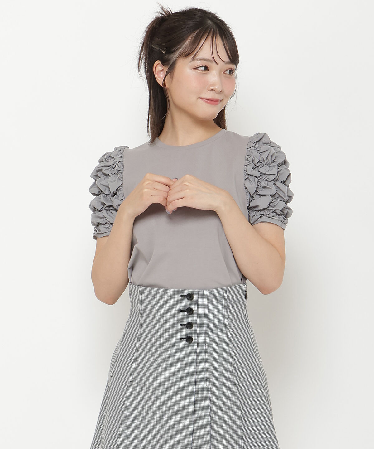 REDYAZEL「ボリュームデザインスリーブトップス」|Tシャツ・カットソー|グレー