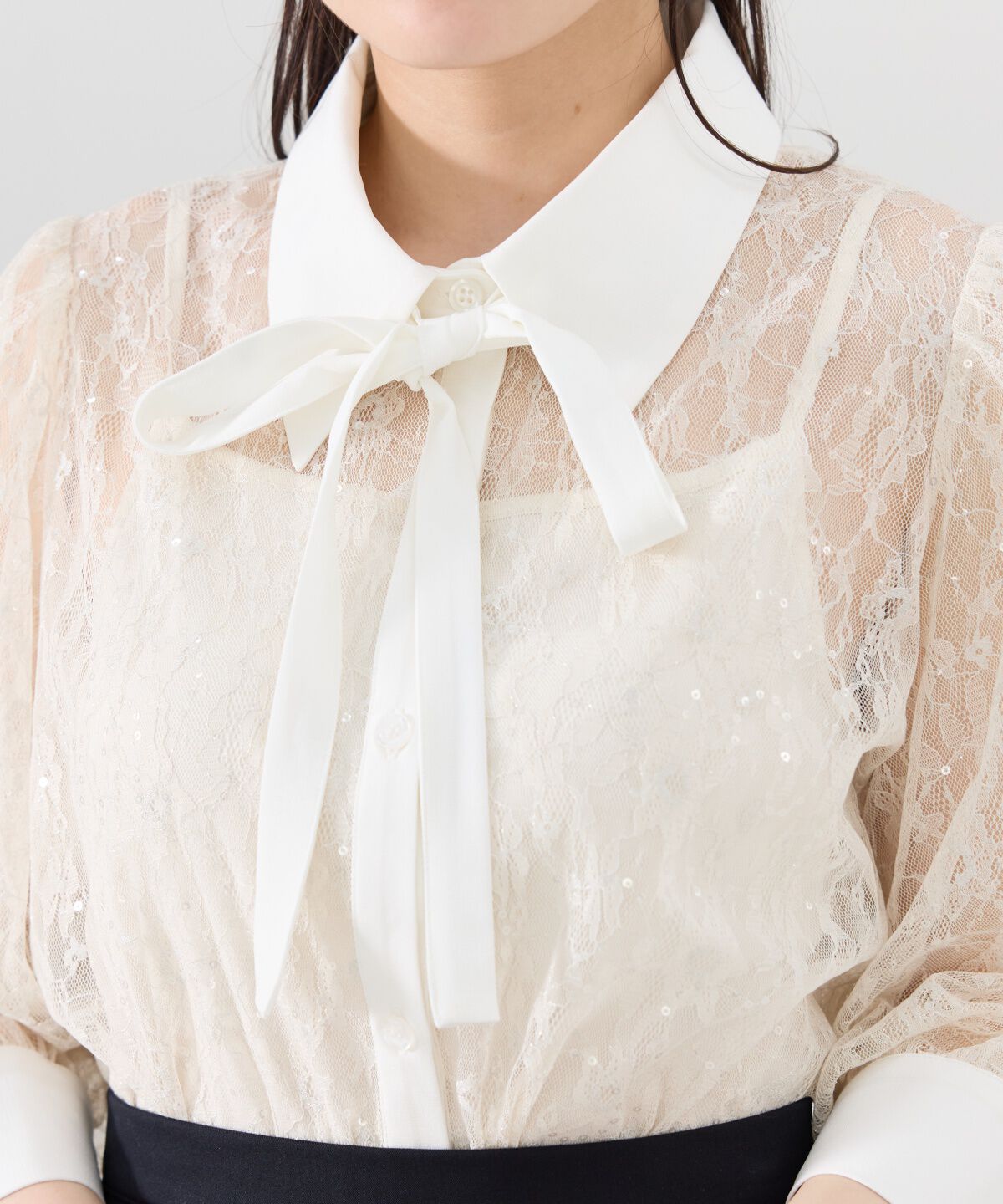 REDYAZEL「ラメスパンコールシアーレースシャツ」|シャツ・ブラウス|