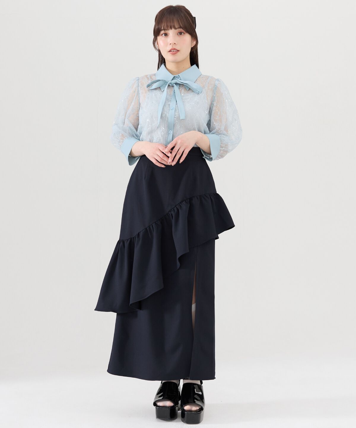 REDYAZEL「ラメスパンコールシアーレースシャツ」|シャツ・ブラウス|