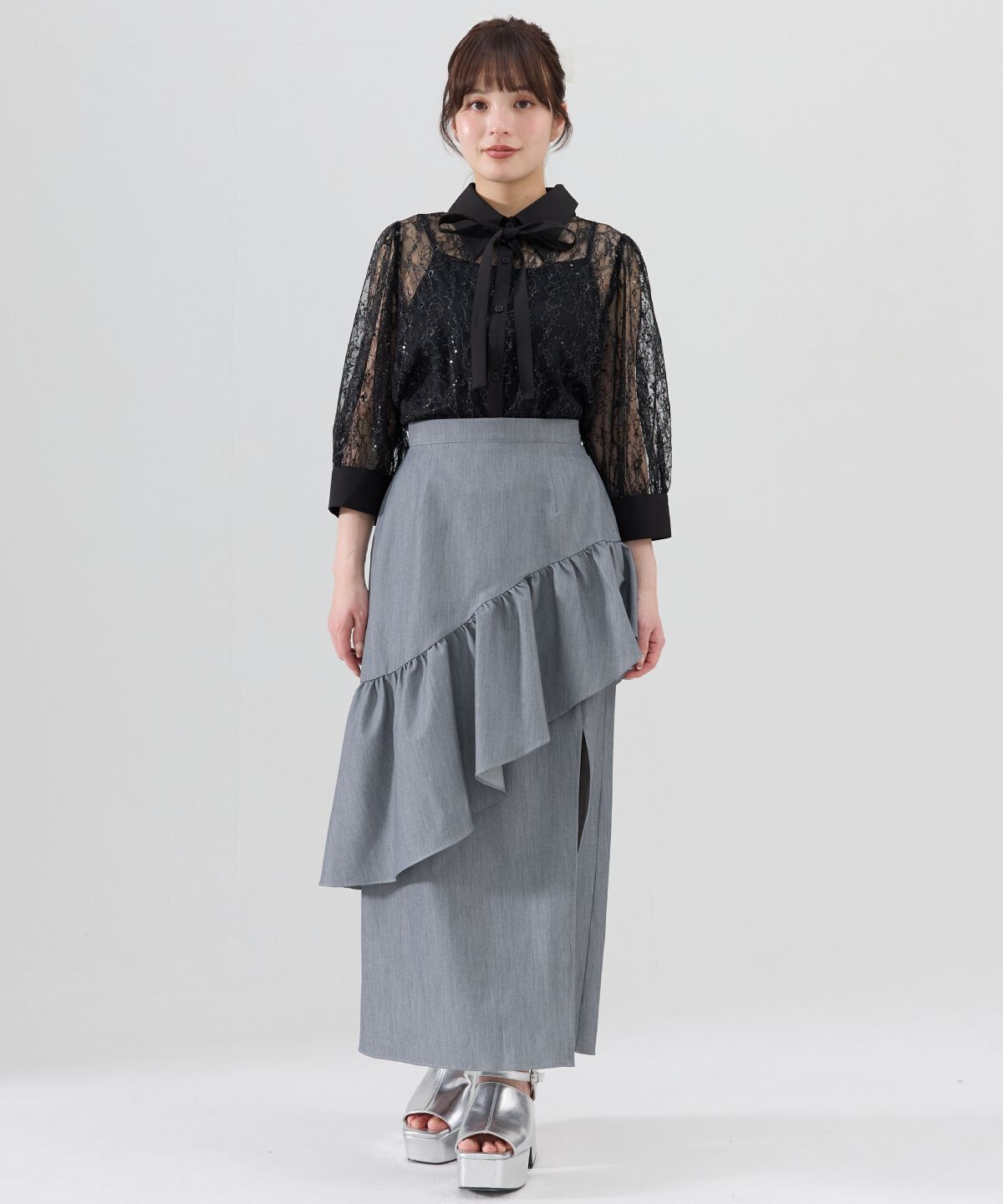 REDYAZEL「ラメスパンコールシアーレースシャツ」|シャツ・ブラウス|