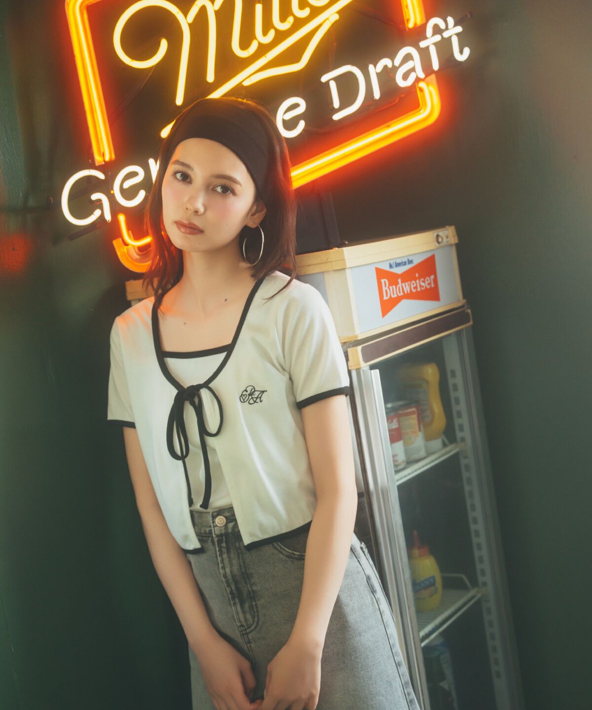 REDYAZEL「バイカラーパイピングカーディガン＆キャミソールセット」|カーディガン|