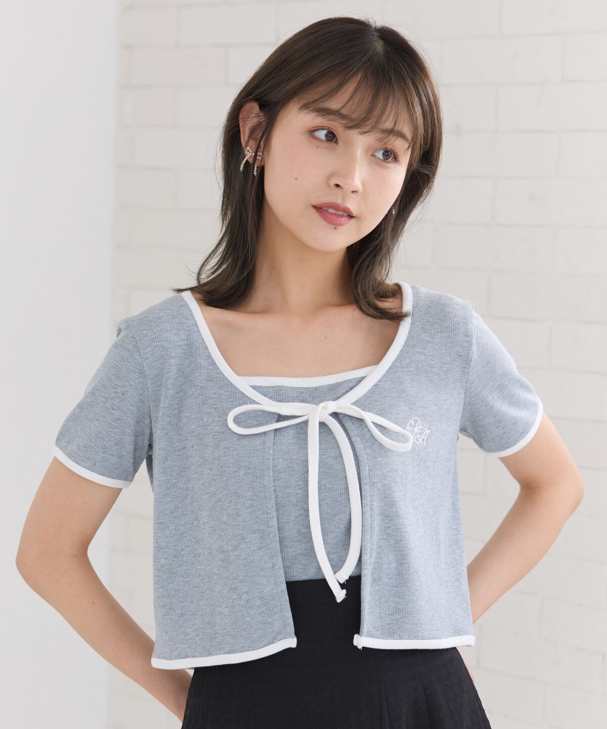 REDYAZEL「バイカラーパイピングカーディガン＆キャミソールセット」|カーディガン|グレー