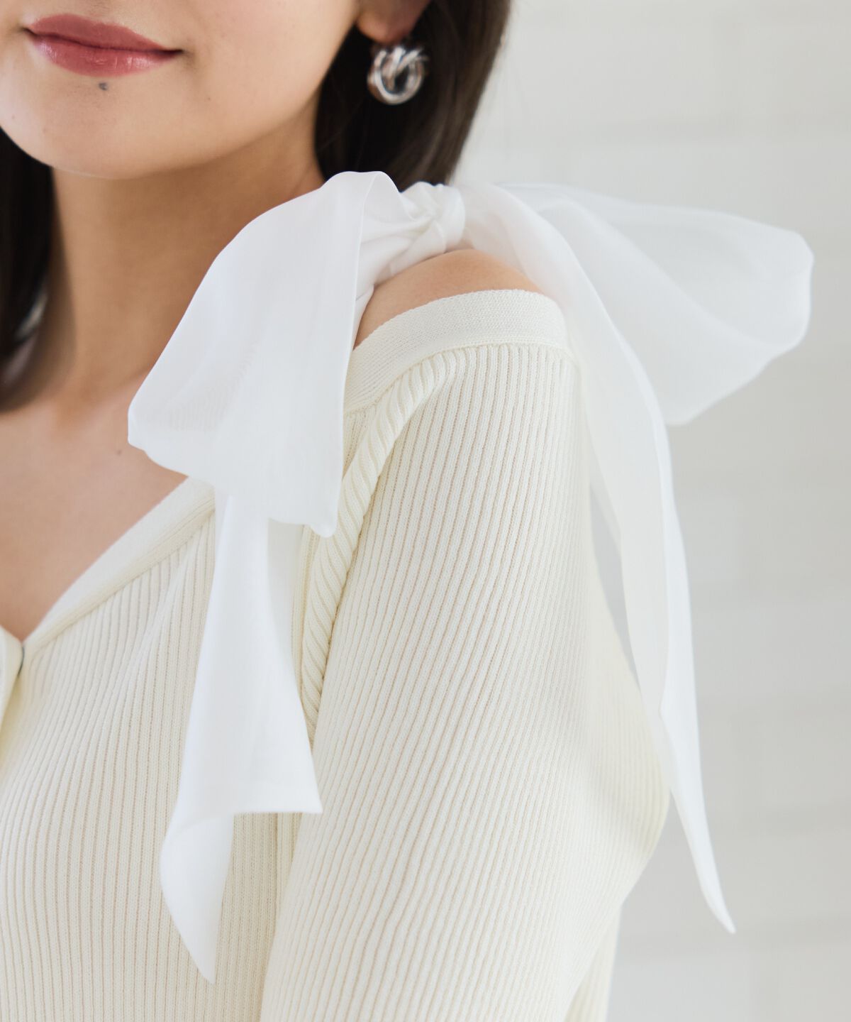 REDYAZEL「ショルダーリボンオフショルニットトップス」|カーディガン|