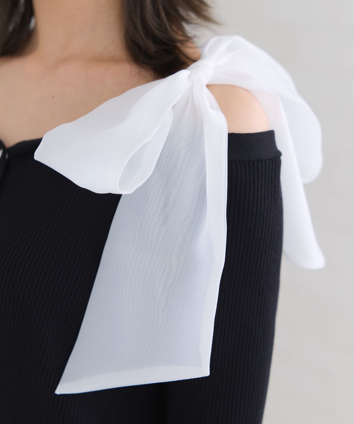 REDYAZEL「ショルダーリボンオフショルニットトップス」|カーディガン|