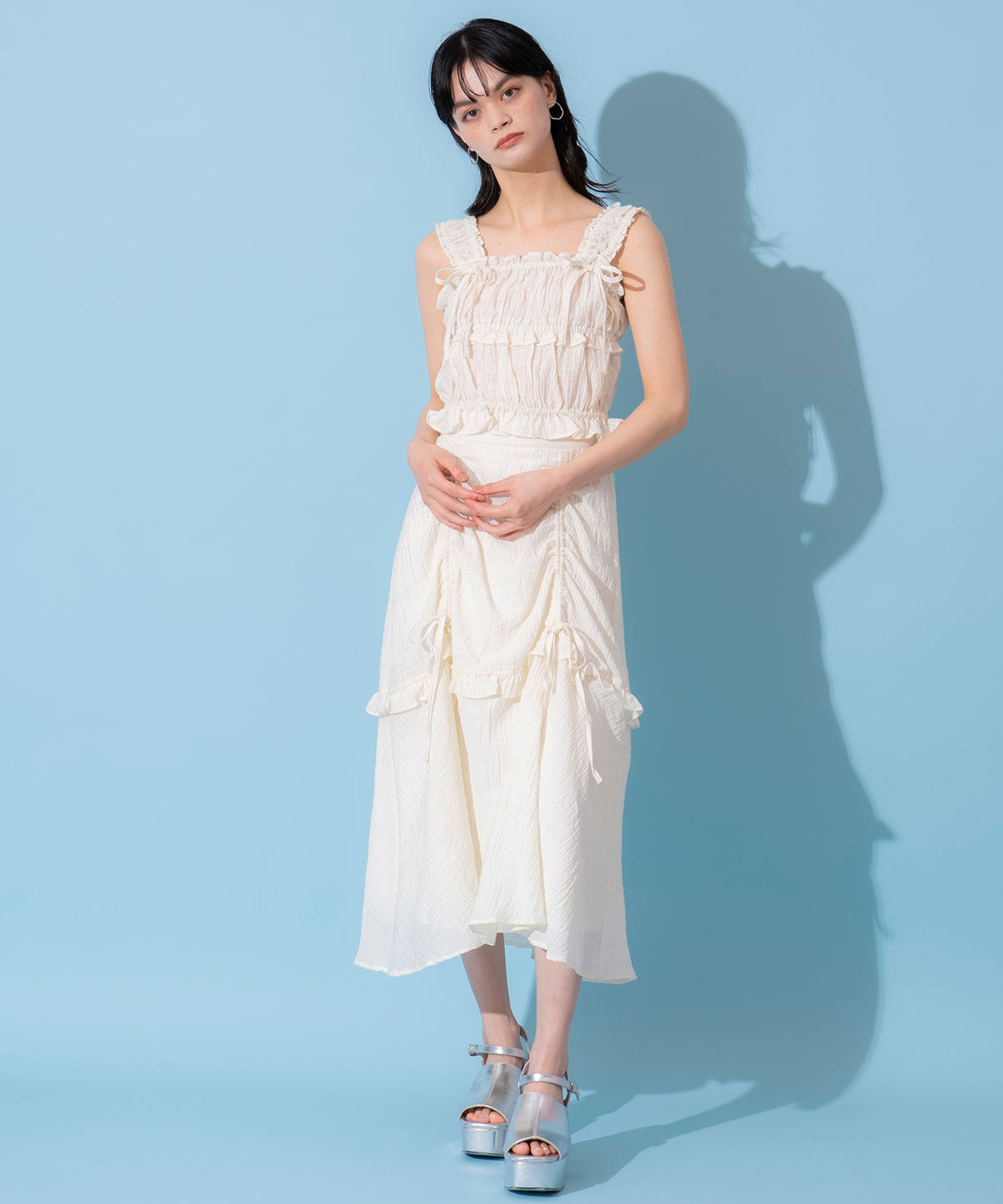 REDYAZEL「シャーリングキャミソール&times;ドロストスカートセットアップ」|ワンピース|