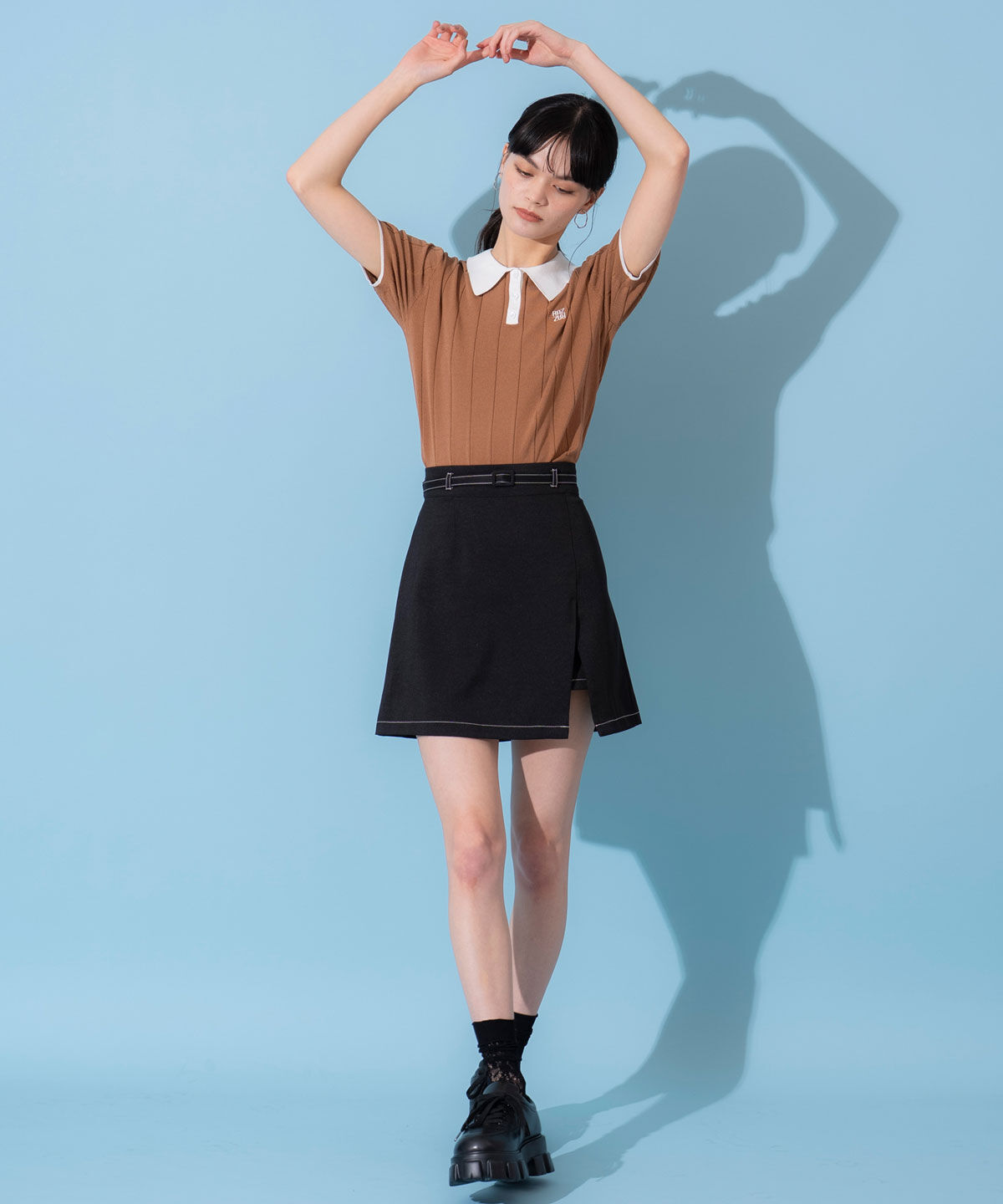 REDYAZEL「コントラストステッチミニスカート」|台形|