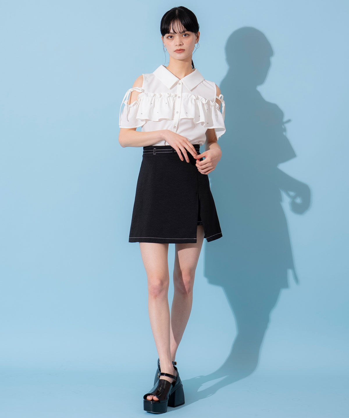 REDYAZEL「コントラストステッチミニスカート」|台形|