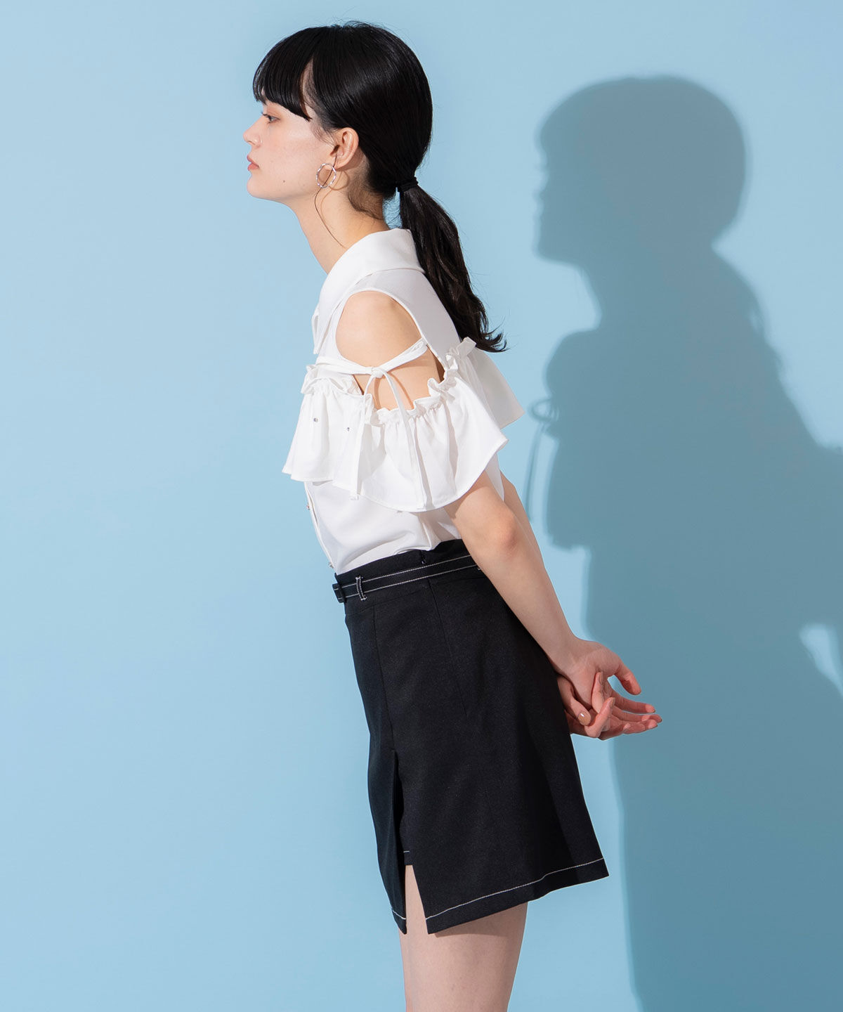 REDYAZEL「コントラストステッチミニスカート」|台形|