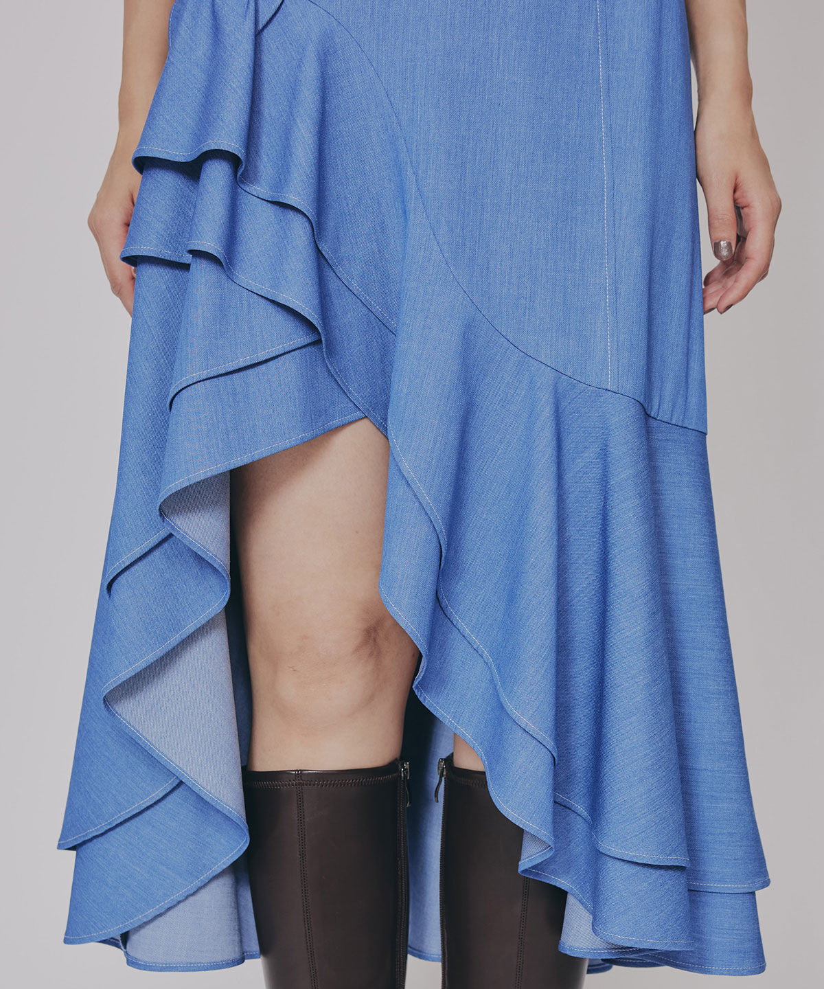 REDYAZEL「アシメフリルデニムライクティアードスカート」|フレア|