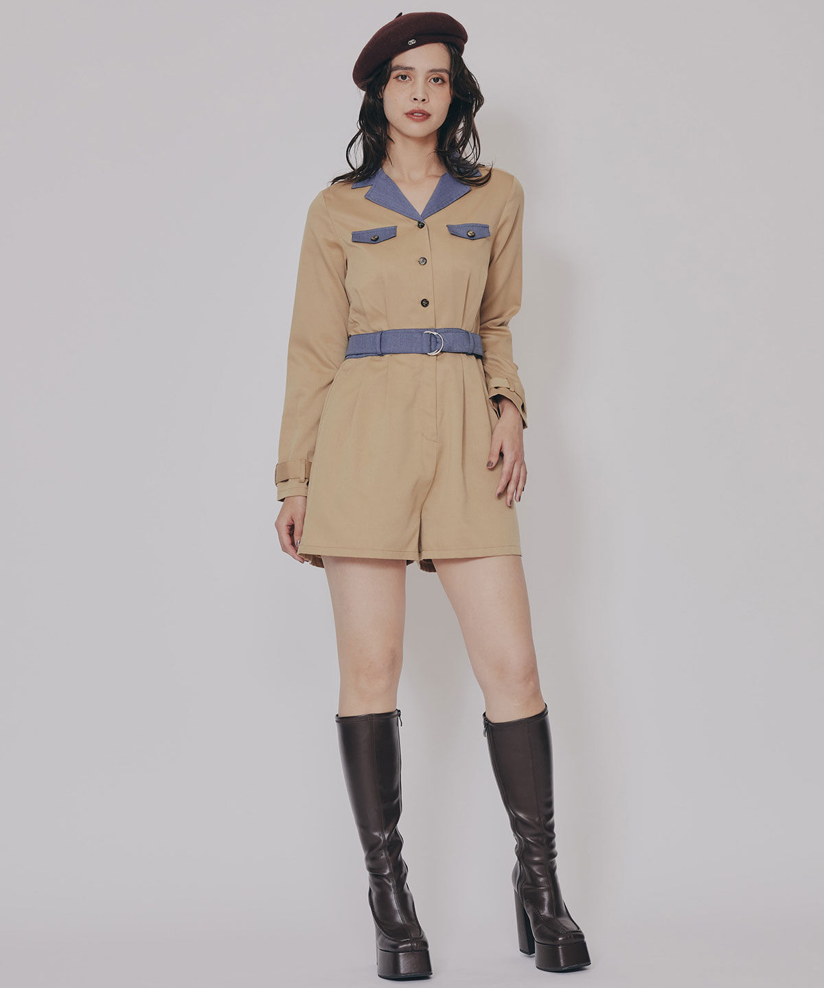 REDYAZEL「バイカラーベルトショートオールインワン」|オールインワン|