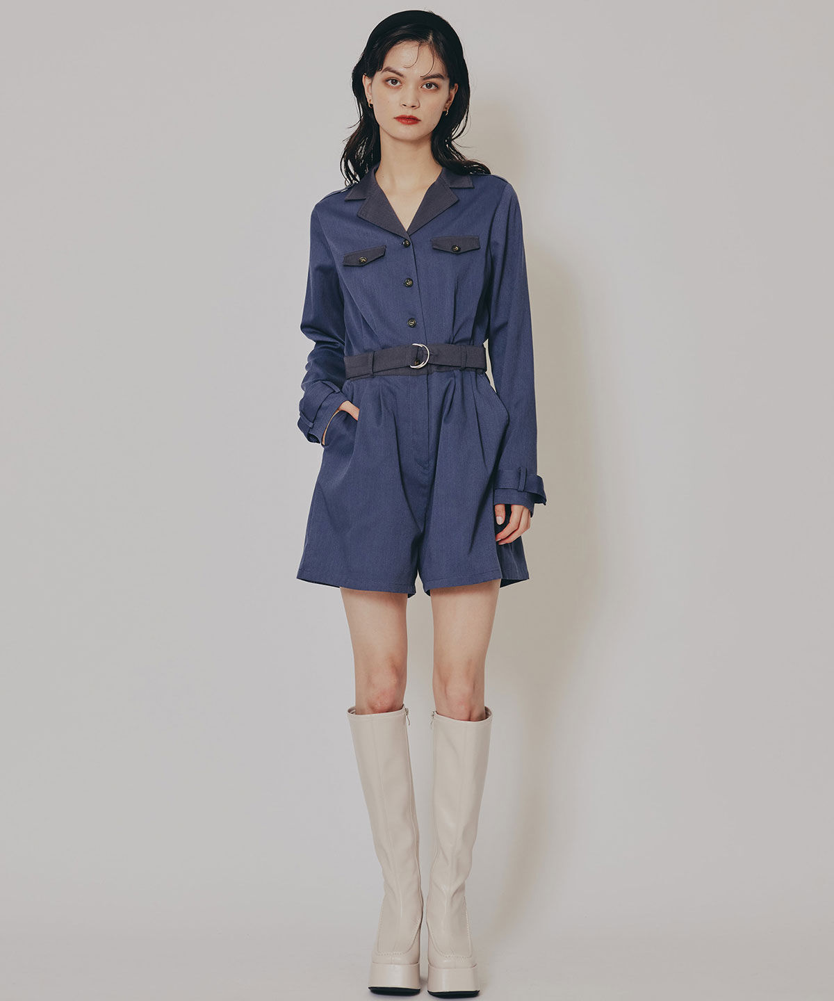 REDYAZEL「バイカラーベルトショートオールインワン」|オールインワン|