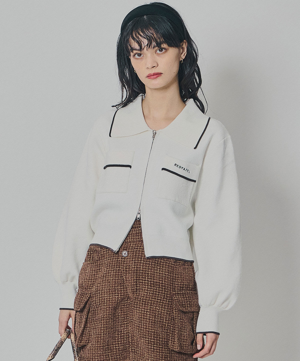 REDYAZEL「バイカラーラインZIPニットジャケット」|ニット・セーター|オフ