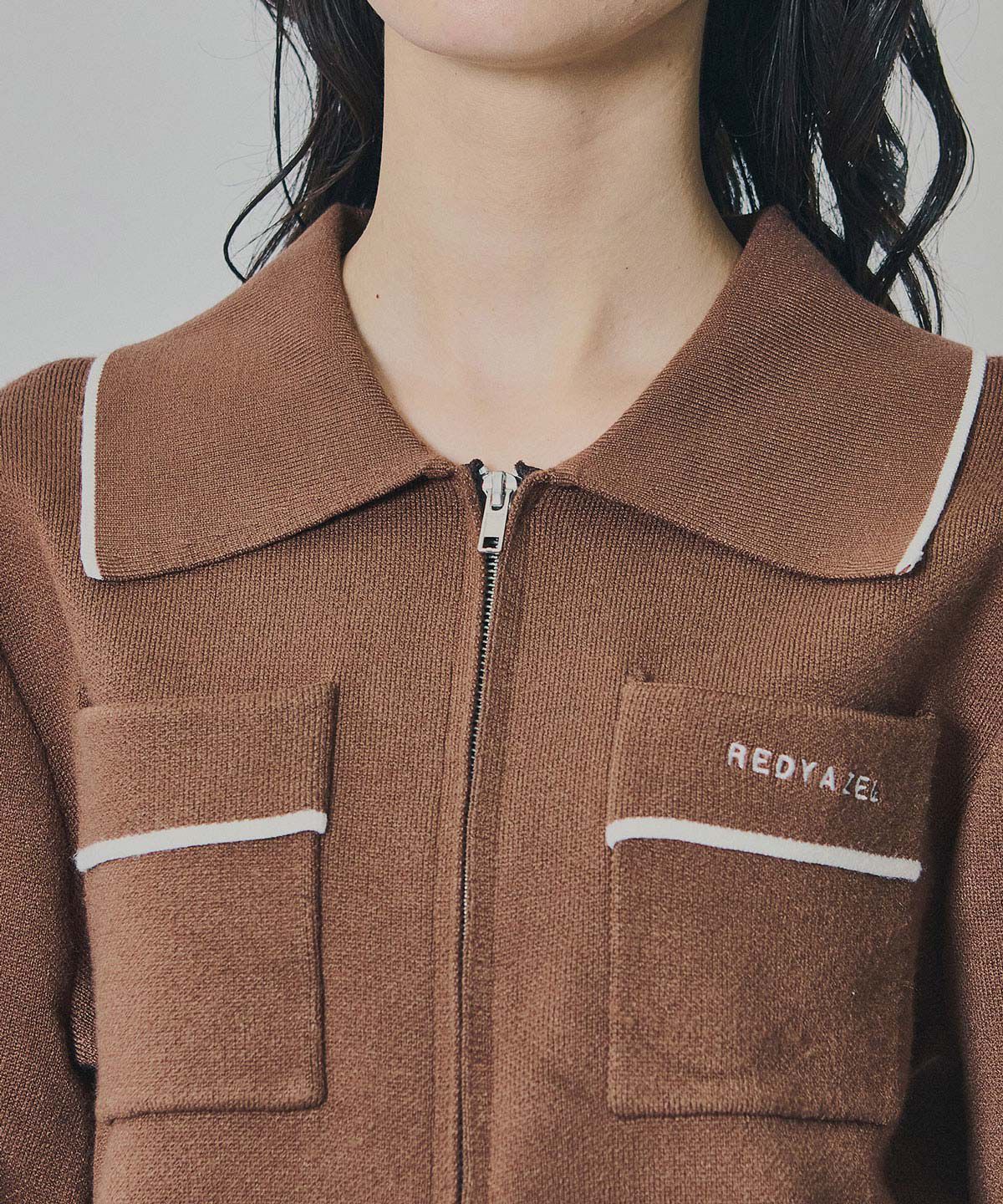 REDYAZEL「バイカラーラインZIPニットジャケット」|ニット・セーター|