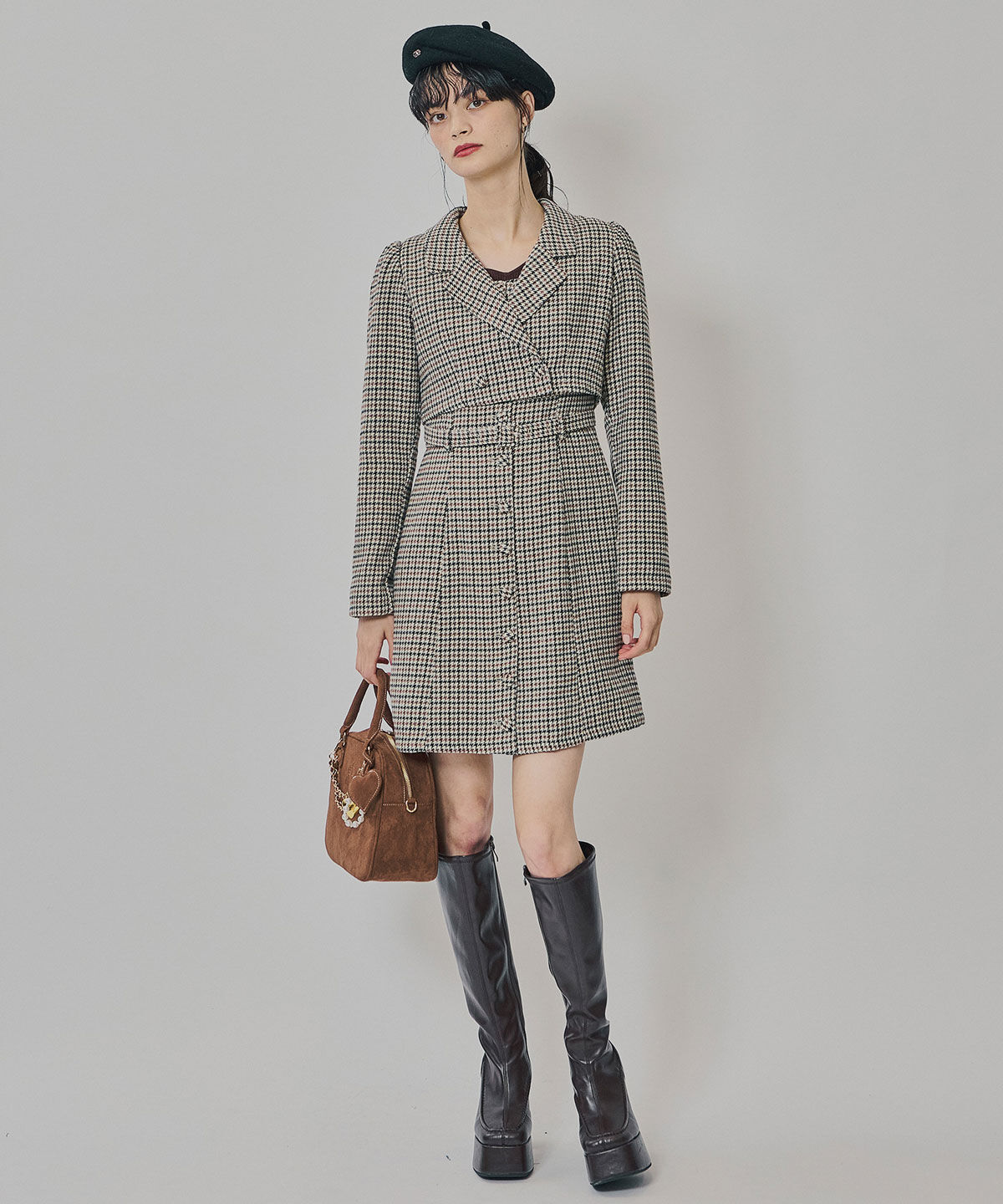 REDYAZEL「ハウンドトゥースショートジャケット&times;ミニワンピース」|ワンピース|