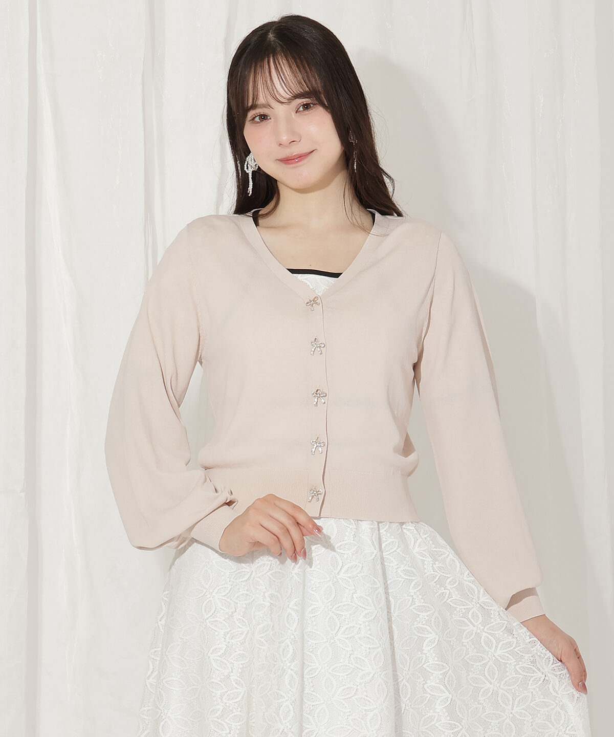 WILLSELECTION「リボンボタンVネックカーディガン」|カーディガン|