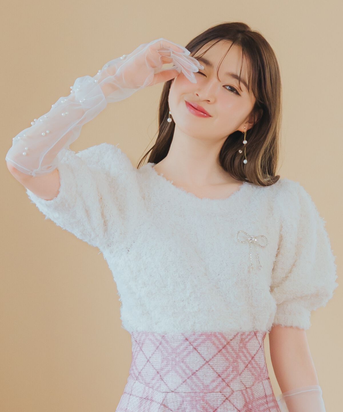 WILLSELECTION「リボンブローチ付きテディヤーンニット」|ニット・セーター|