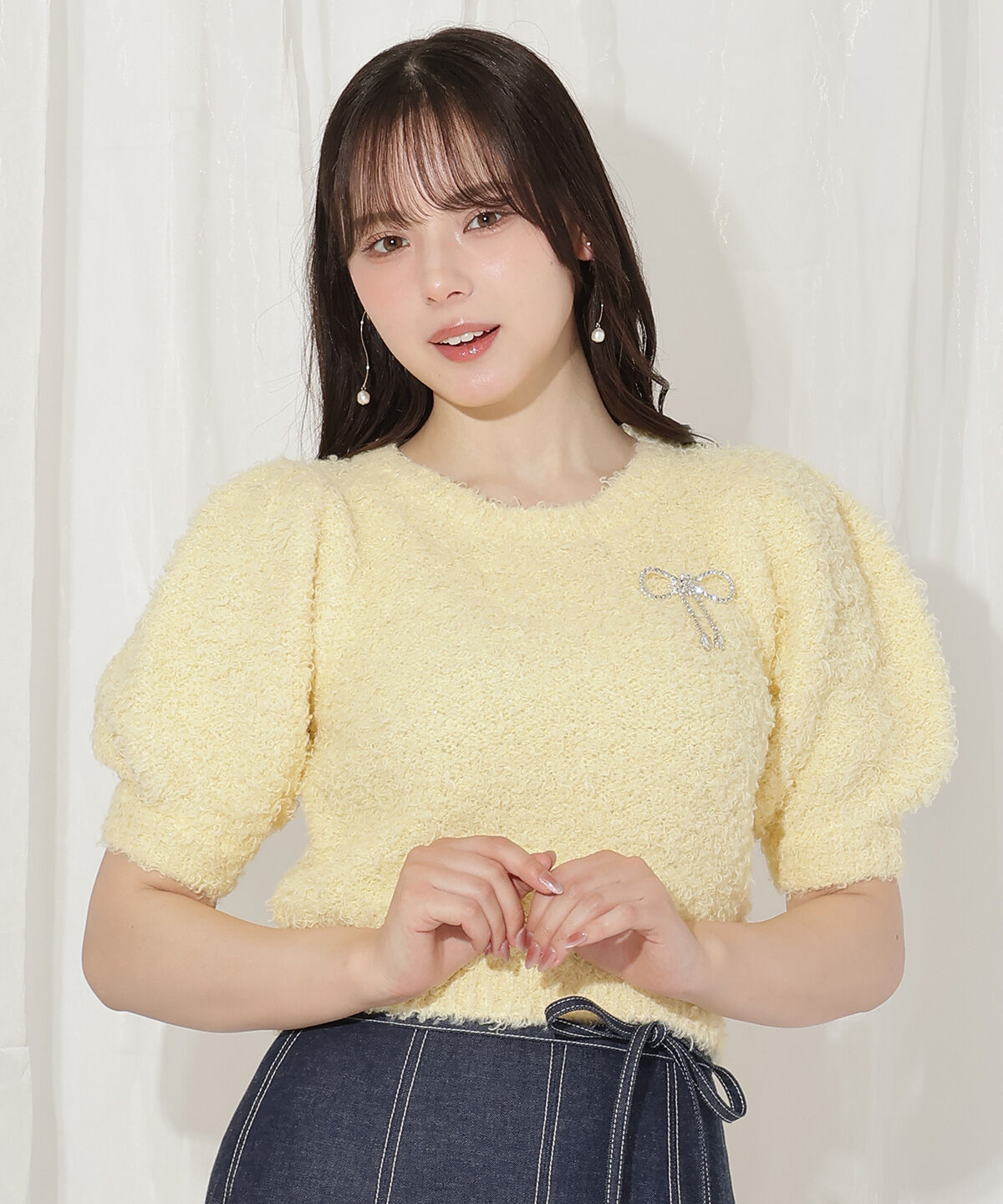 WILLSELECTION「リボンブローチ付きテディヤーンニット」|ニット・セーター|