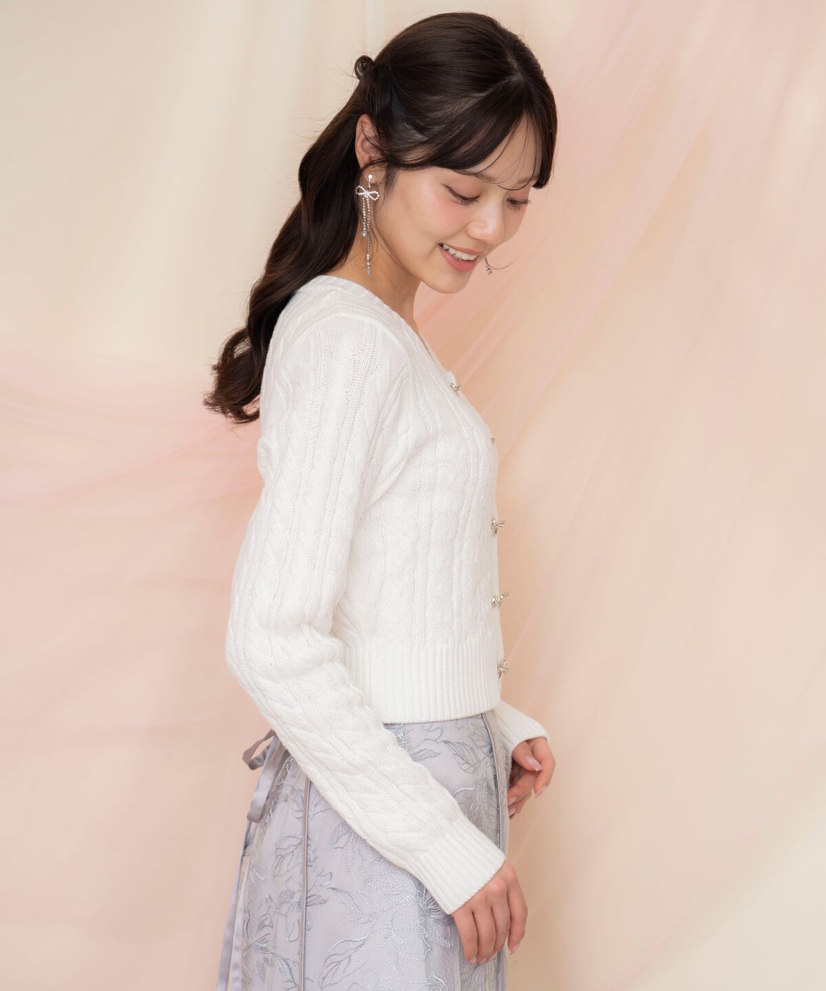 WILLSELECTION「ビジューリボンケーブルカーディガン」|カーディガン|