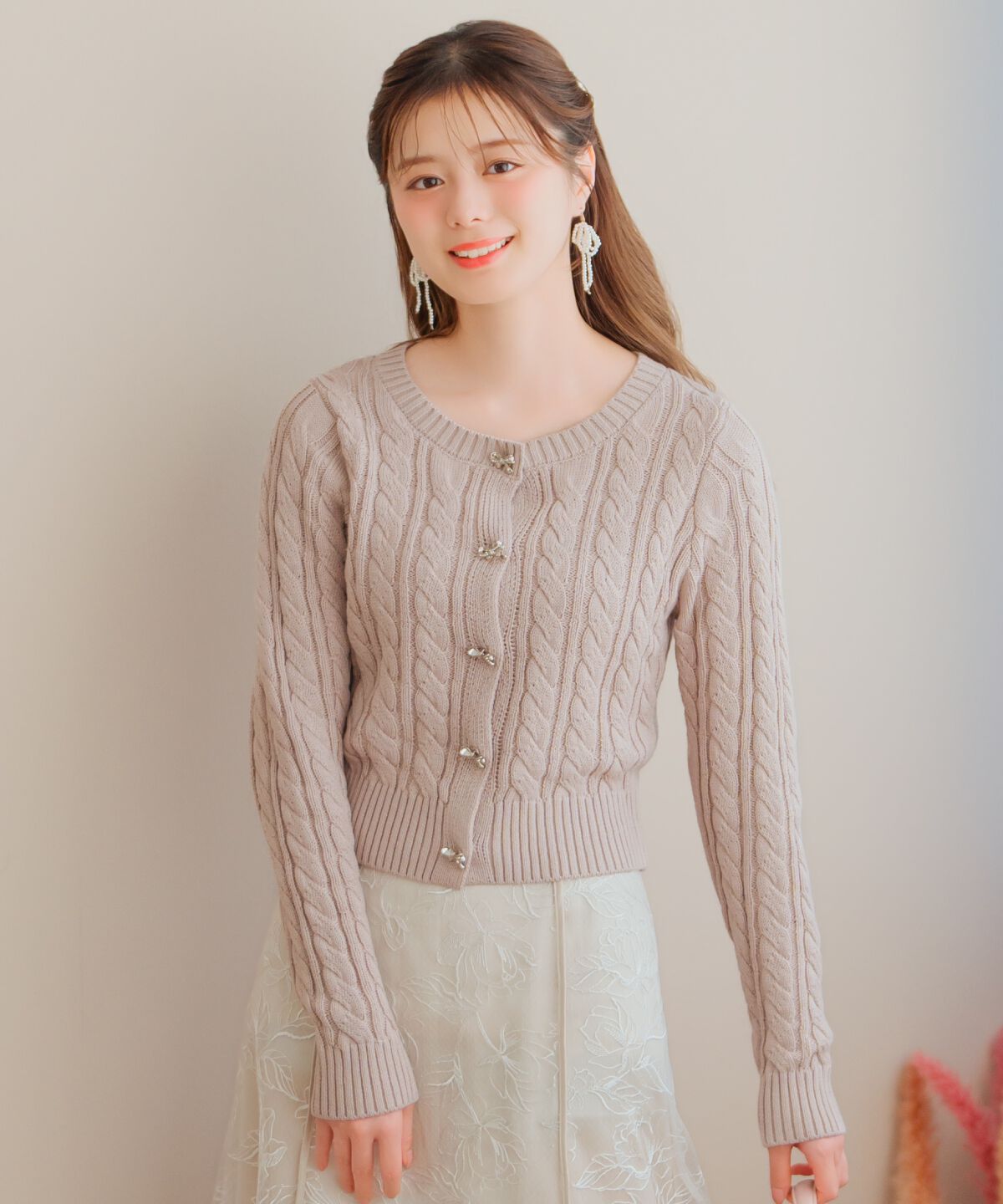 WILLSELECTION「ビジューリボンケーブルカーディガン」|カーディガン|