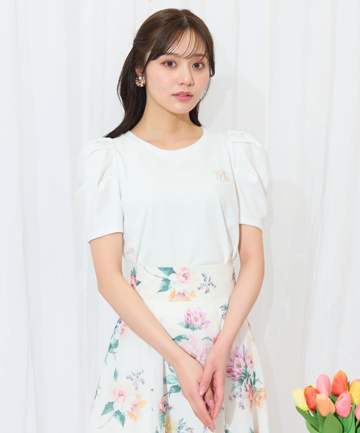 WILLSELECTION「タックスリーブロゴ刺繍トップス」|Tシャツ・カットソー|