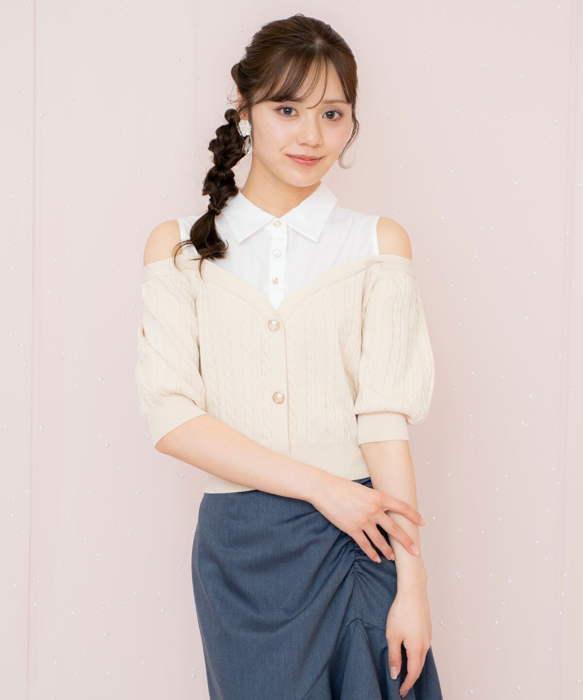 WILLSELECTION「シャツレイヤード風ニット」|ニット・セーター|ベージュ