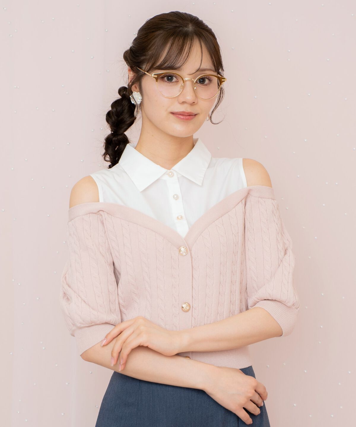 WILLSELECTION「シャツレイヤード風ニット」|ニット・セーター|ピンク