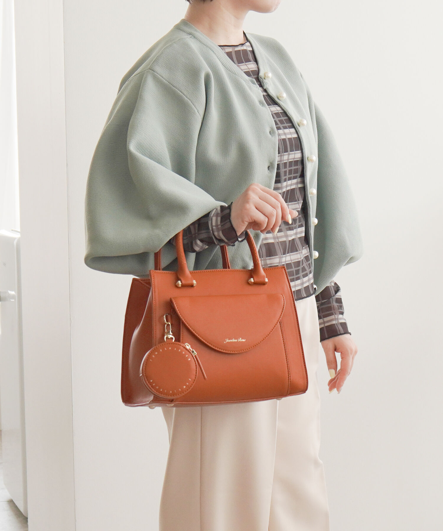 Jewelna Rose「Jewelna Rose ヴィクシー ハンドバッグ コンパクトバッグ 16232」|ショルダー・メッセンジャー|オレンジブラウン