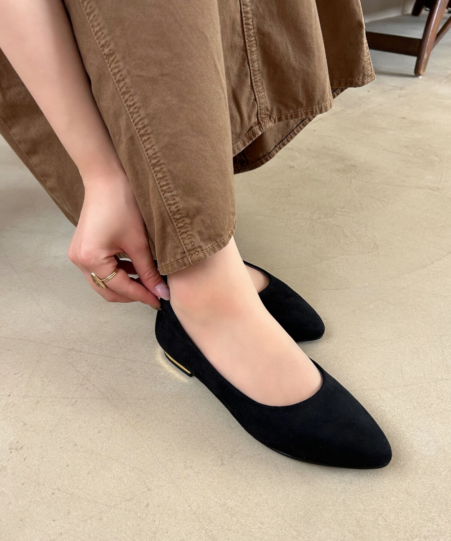 ORiental TRaffic「【WEB限定 / 累計15万足突破】ポインテッドトゥ フラット パンプス /R-4007 通勤靴 厚手クッション」|パンプス|BLACK