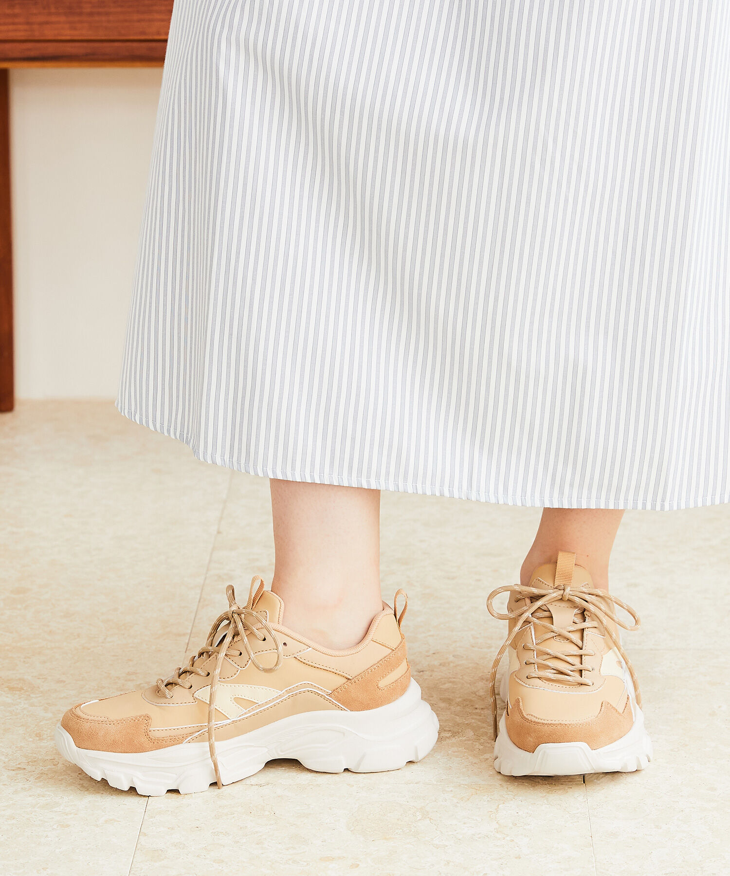 ORiental TRaffic「【アウトレット価格】ストライプシューレース厚底スニーカー/OT3728」|スニーカー|CAMEL