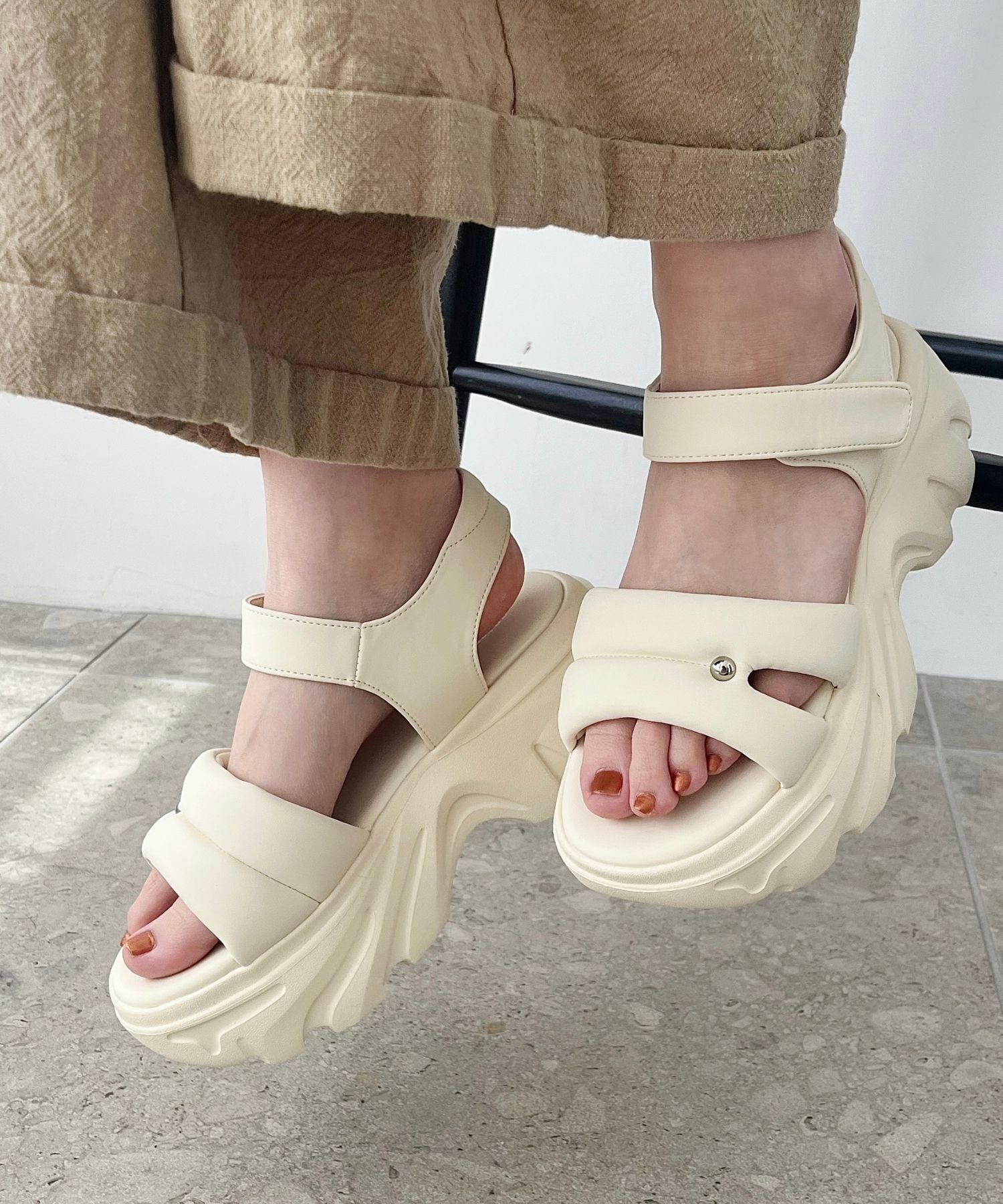 ORiental TRaffic「●2025春夏新作●カットデザインパデット厚底サンダル/51206 サンダル 厚底 トレンド 人気 軽い」|サンダル|