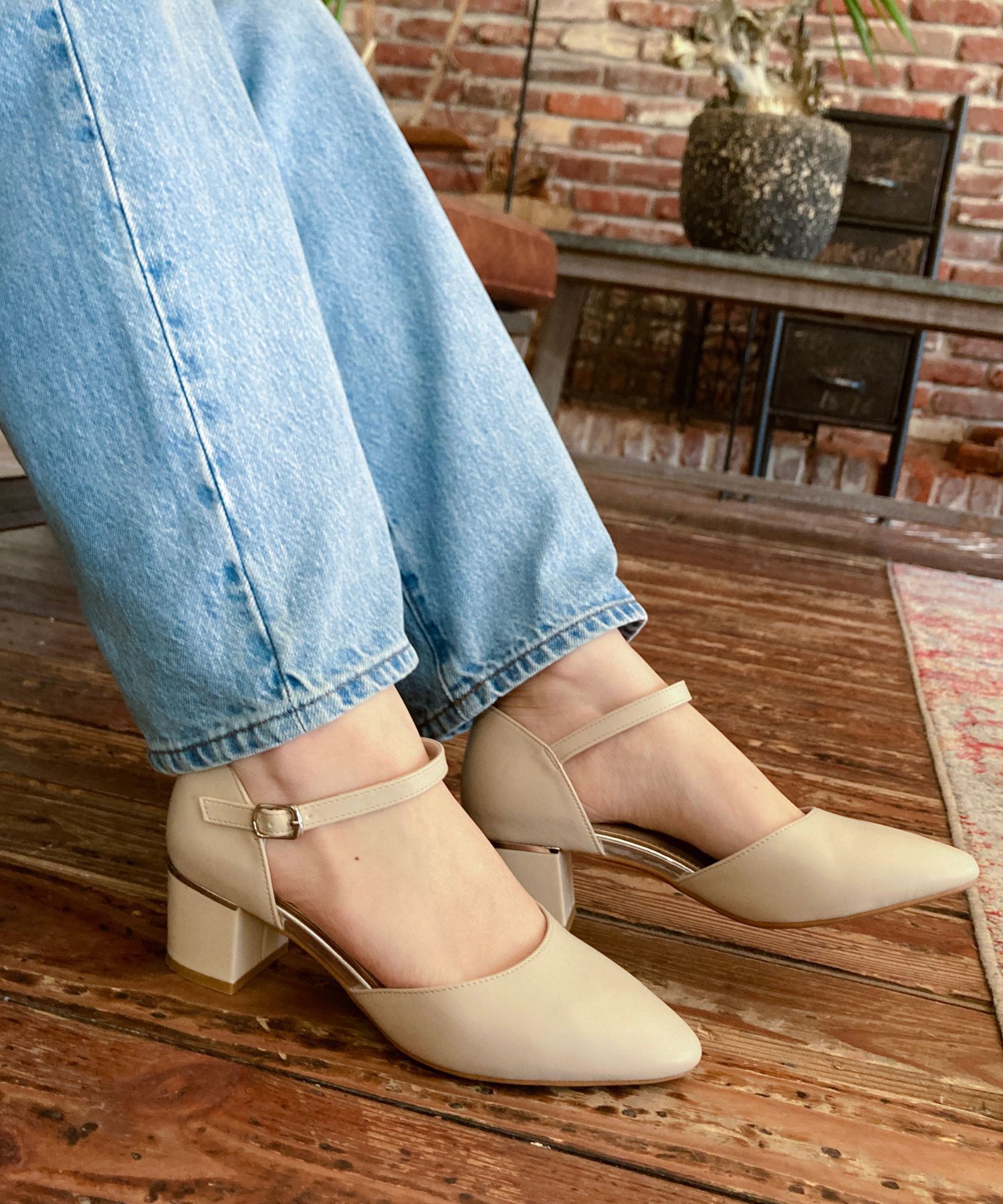 ORiental TRaffic「【WEB限定】アーモンドトゥ セパレートパンプス /55103 ストラップパンプス 太ヒール オフィス」|パンプス|