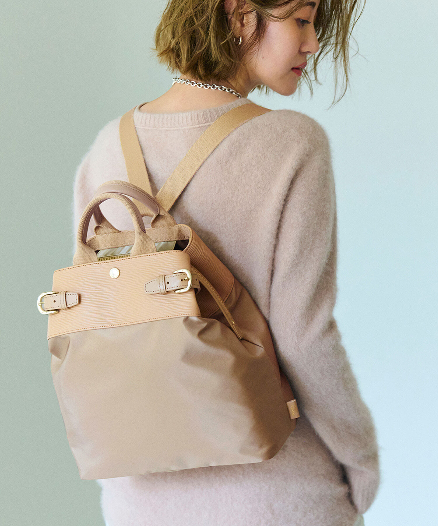 TOPKAPI BREATH「【Breath TOPKAPI】RIPPLE リプル ナイロン コンビ ベルト デザイン 3way リュック / バッグパック」|リュック|ベージュ