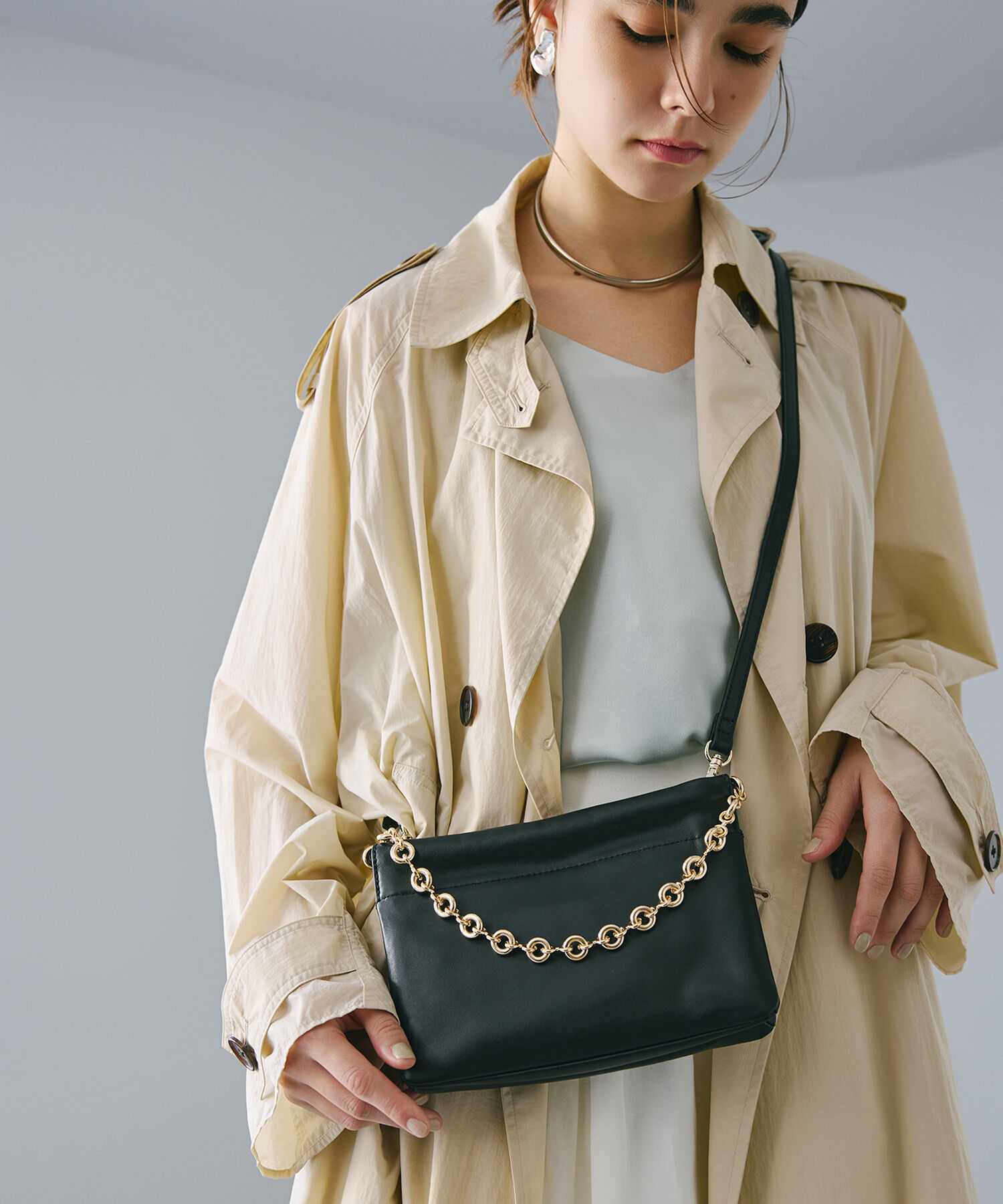 TOPKAPI TREASURE「【TREASURE TOPKAPI】スムース レザー チェーン付き スワローマチ ミニ ショルダー バッグ」|ショルダー・メッセンジャー|ブラック