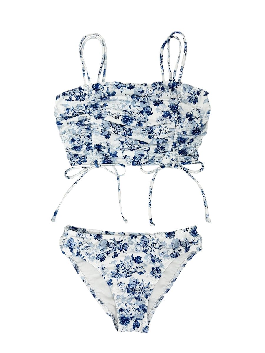 PEAK&PINE「アンティーク調フラワービスチェビキニ」|ビキニ|ブルー