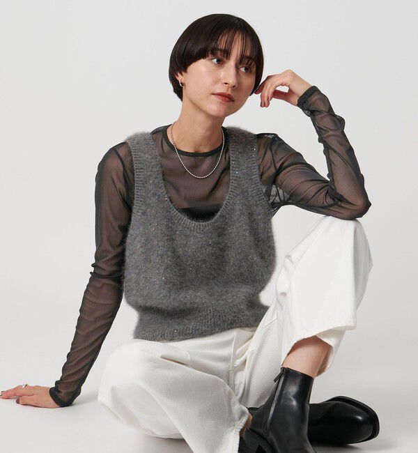 UNITED ARROWS「チュール ジャージー カットソー」|Tシャツ・カットソー|BLACK