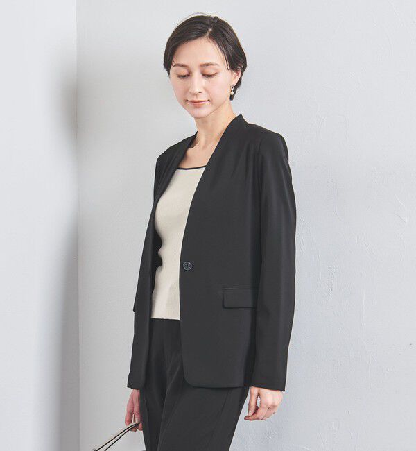 UNITED ARROWS「FEEL CLEAN Vノーカラー ジャケット」|ノーカラージャケット|BLACK