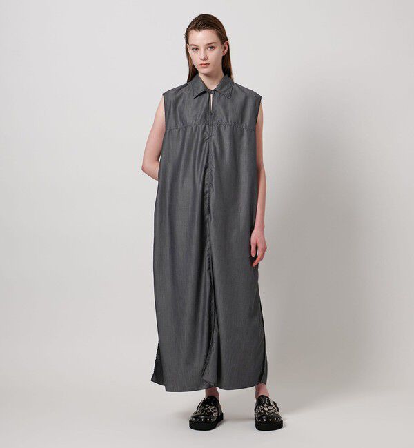 ASTRAET「＜ASTRAET＞スキッパー スリット ノースリーブワンピース」|ワンピース|BLACK