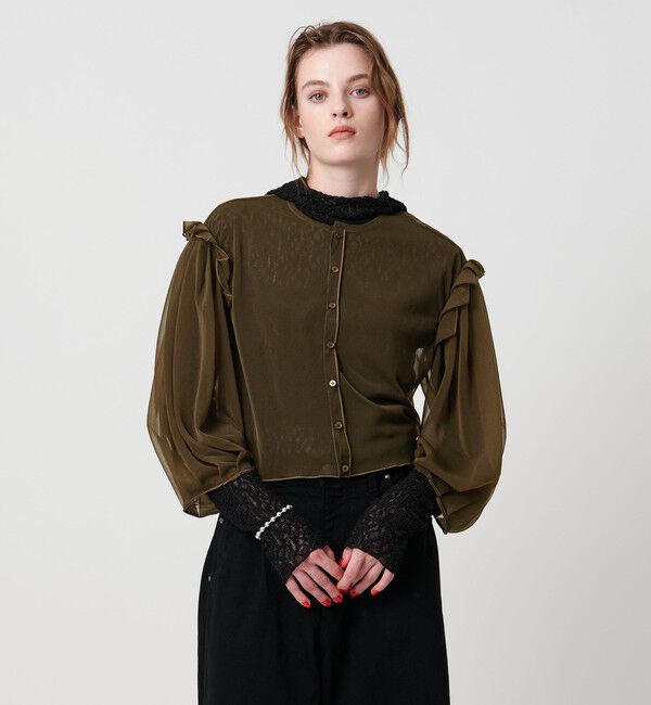 ASTRAET「＜ASTRAET＞ シアー  フリル クルーネックカットソー」|Tシャツ・カットソー|MD.BROWN