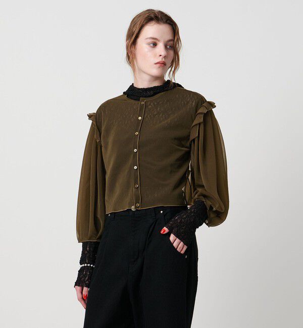 ASTRAET「＜ASTRAET＞ シアー  フリル クルーネックカットソー」|Tシャツ・カットソー|