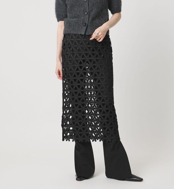 UNITED ARROWS「コード  エンブロイダリー タイトスカート」|スカート|BLACK