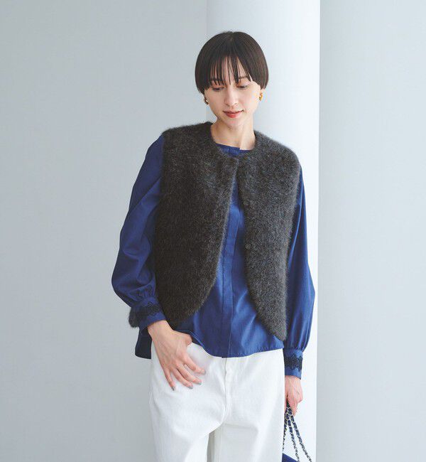 美品 UNITED ARROWS フォックス カシミヤ ベスト ネイビー フォックスカシミヤ フリルコンビ ベスト（UNITED ARROWS）｜ルミネの