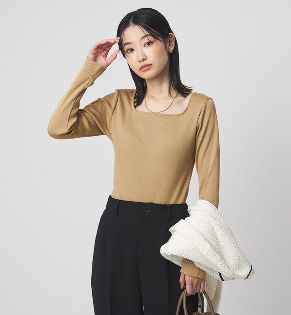 UNITED ARROWS green label relaxing「ブライトリブ スクエアネック ロングスリーブ カットソー」|Tシャツ・カットソー|BEIGE