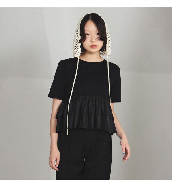 Ray BEAMS 「ティアード キリカエ クルーネック Tシャツ」|Tシャツ・カットソー|BLACK