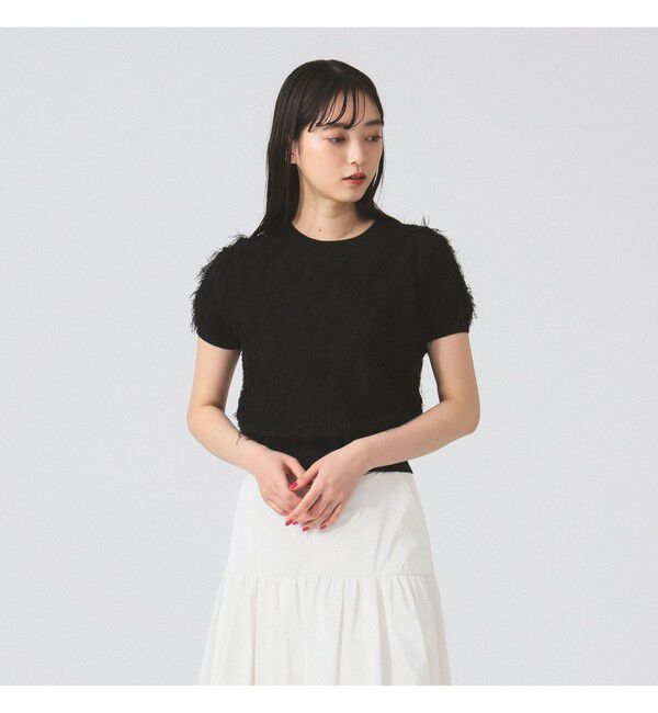 Ray BEAMS 「フリンジ ハーフスリーブ トップス」|その他|BLACK
