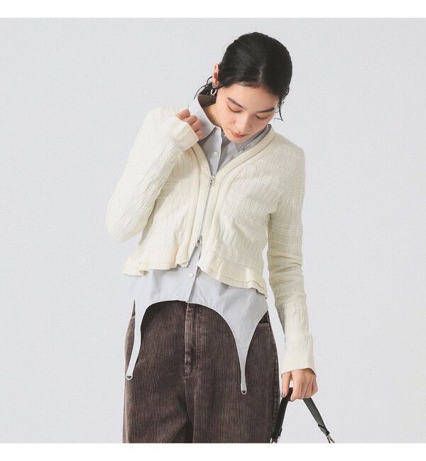 Ray BEAMS 「シャーリング ジップ Vネック カーディガン」|カーディガン|