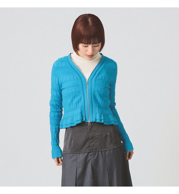Ray BEAMS 「シャーリング ジップ Vネック カーディガン」|カーディガン|